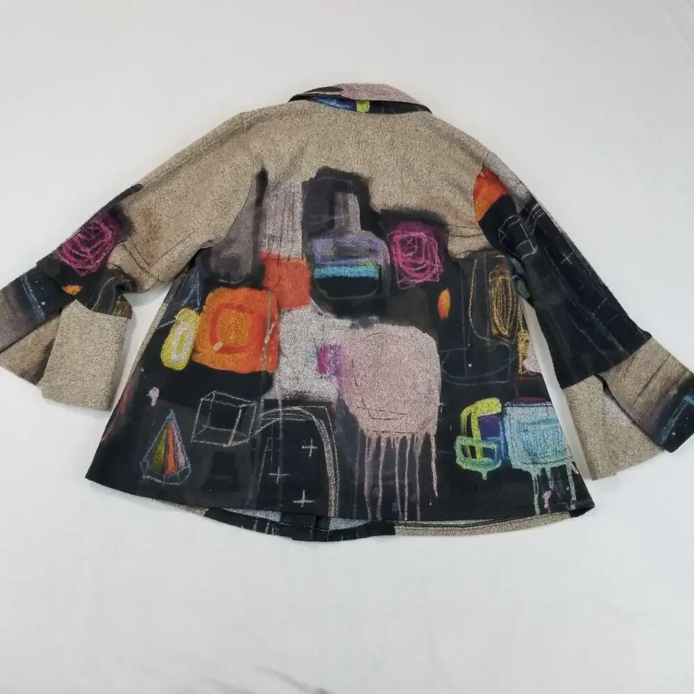 Damee Jacket Womens Small Multicolor Abstract Art to Wear Button Wire Collar - Picture 3 of 8